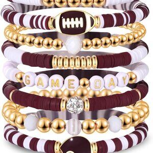 Game Day Bracelets for Women - Red, Black, Blue Heishi Clay Beaded Stretch Brace